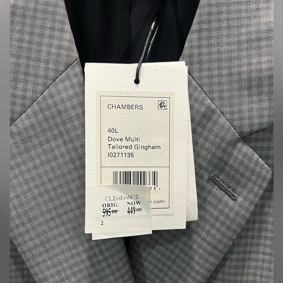 NWT Theory Chambers Blazer Tailored Gingham Dove Multi 40L Grey Suit Jacket - Picture 2 of 8